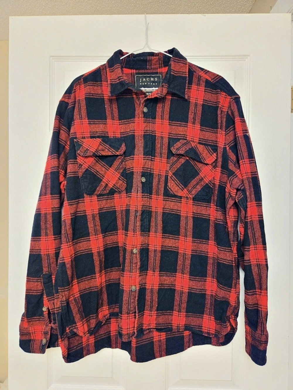 Jachs New York Plaid Cotton Shirt Jacket in Red & Black Size XXL